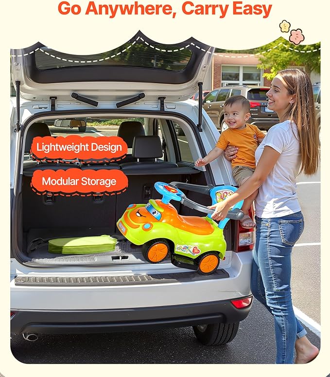 VEVOR Ride On Push Car, Push Car for Toddler 19 to 36 Months, Around Buggy with Guardrails, Handle & Under-seat Storage, 55 lbs Load Capacity, Foot-to-Floor Walker for Boys Girls, Green