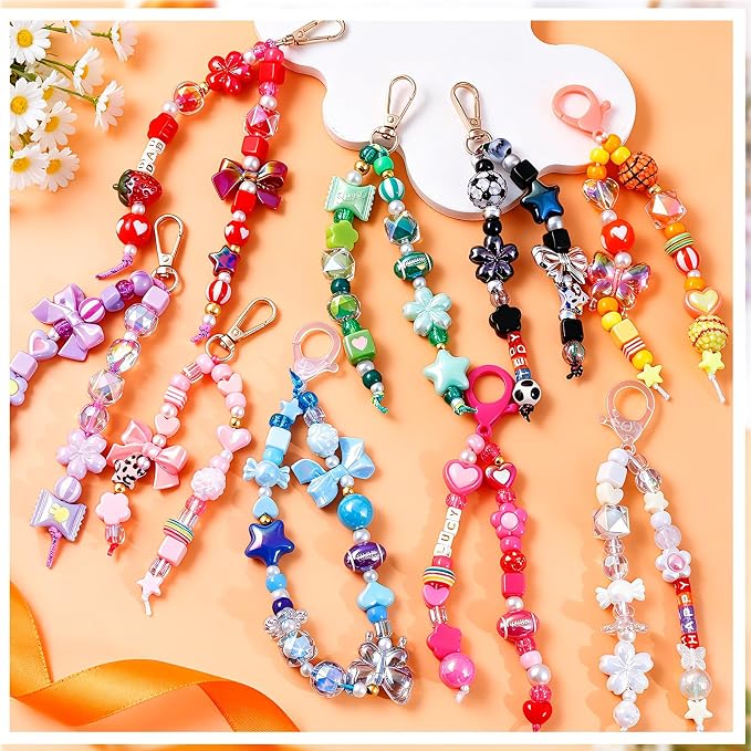 TOHONGADON 1812 Pcs Bead Keychain Making Kit, 7 Color Rainbow Beads Bag Charm Kit, Keychain Making Supplies with Beads, Great for Gifts, Festival, Party, Activity