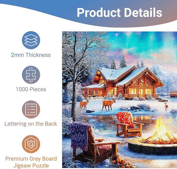 Aurora Over Snowscape Puzzles for Adults 1000 Pieces, Impossible Hard Difficult Challenging Jigsaw Puzzle 1000 Pieces, Christmas Birthday Gifts Home Decor for Adults/Friends/Family