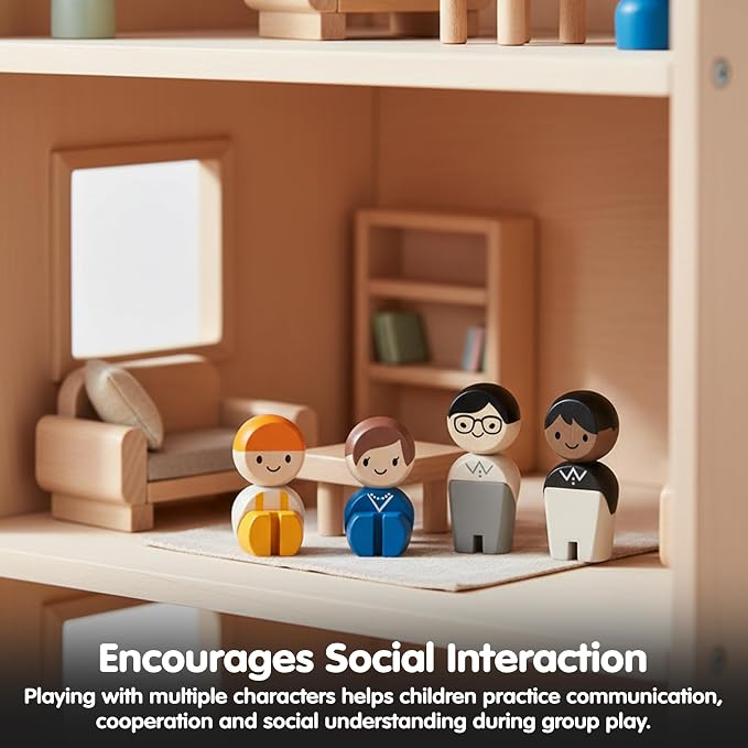 PlanToys® Wooden Dollhouse Tradesman Figure Set | 4 Poseable 1:12 Scale Dollhouse People | Montessori Career and Role Play Figurines | Eco Friendly Sustainable Wooden Toy