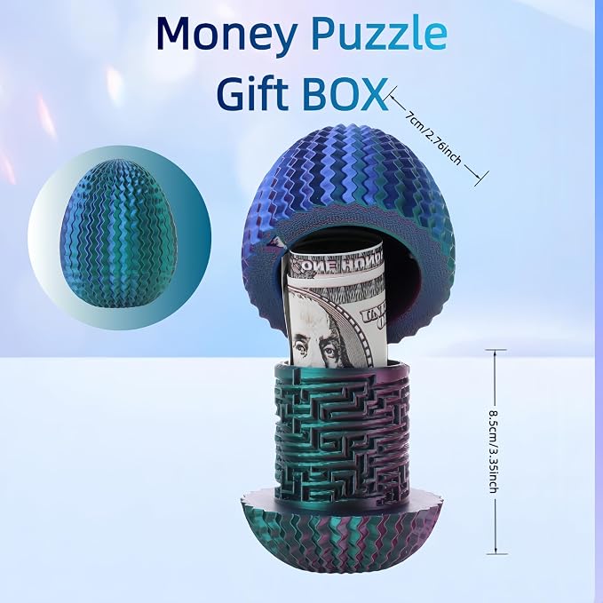 Maze Egg Money Puzzle Box for Kids & Adults, 4 Logic Challenge Brain Teaser Sensory Toy, Hidden Compartment Cash Gift Holder, Birthday Graduation Gifts for Teens, Road Trip Travel Game