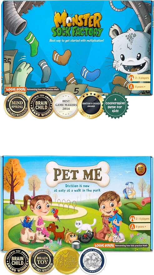 Two Math Games for Kids - Learn Addition, Subtraction, and Multiplication Table | Educational Games for Kids 5 and up for Kids (Pet Me + Monster Sock Factory)
