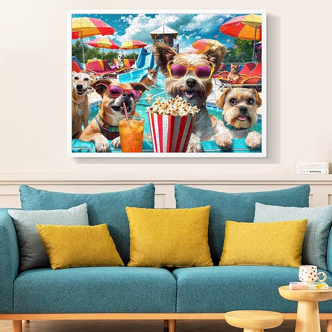 300 Piece Jigsaw Puzzle for Adults, Fun at The Amusement Park Dog Puzzles, Funny Puppy Jigsaw Puzzles, Animal Pet Lover Challenging Puzzles for Friends Family Activity Game Nights Gifts