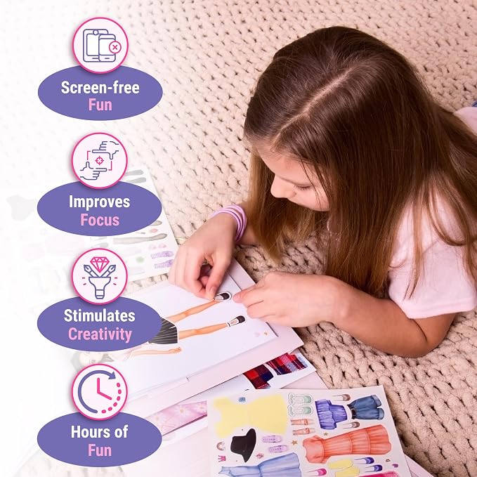 BSCOOL Fashion Studio Dress Up, Drawing, Coloring. Little Designer Creativity Book for Kids 4 and Up with Stickers, Stencils, Textures - Creative Fashion Design Sketchbook for Girls.