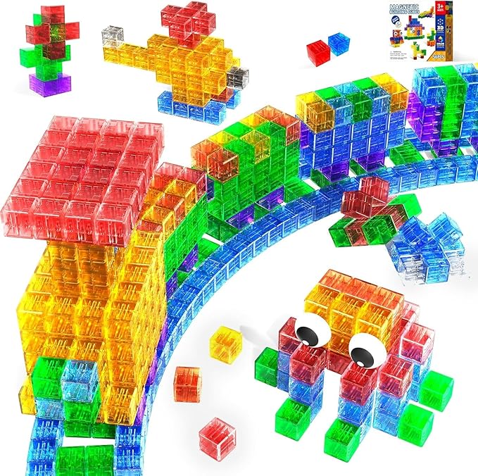 Annexfun 56PCS Magnetic Blocks - Transparent Magnetic Cubes, Toddlers Building Blocks,Montessori Preschool STEM Educational Sensory Toys for Kids Ages 3+ Boys & Girls Birthday Gifts (1IN)