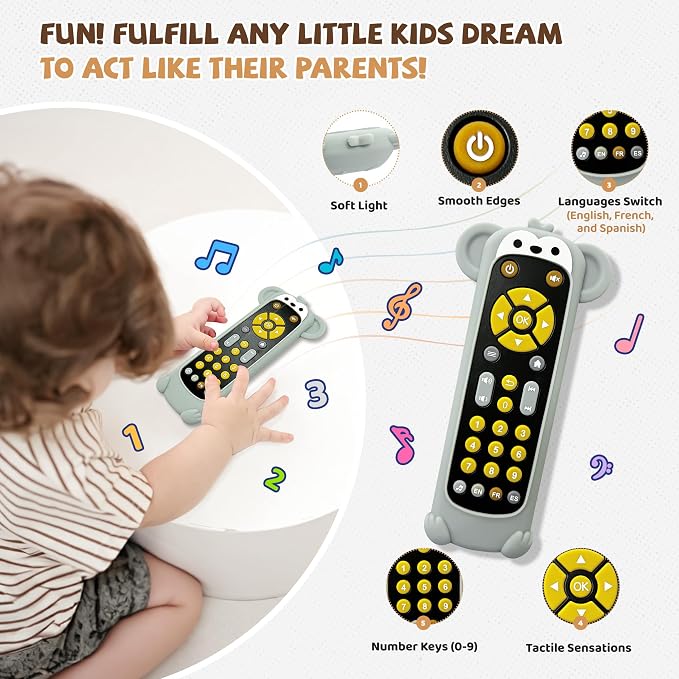 KIRALUMI Baby Remote Control Toy with Monkeys Silicone Cover - Educational Musical Baby Toddler Toys with Realistic Play, Lights, and Sounds - 6, 9, 12, 18 Month Boys Girls Toys Gift