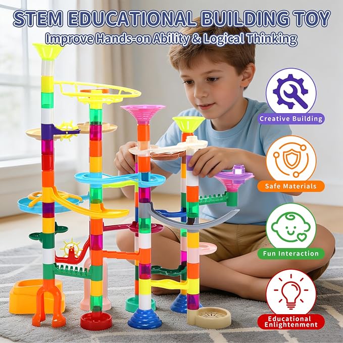EagleStone 150PCS Marble Run STEM Maze Building Toy Race Track Set | 90 Track Pieces With 30 Glow In The Dark Marbles, Marble Maze Building Toy For Kids Ages 3-12, Educational Gift Boys Girls