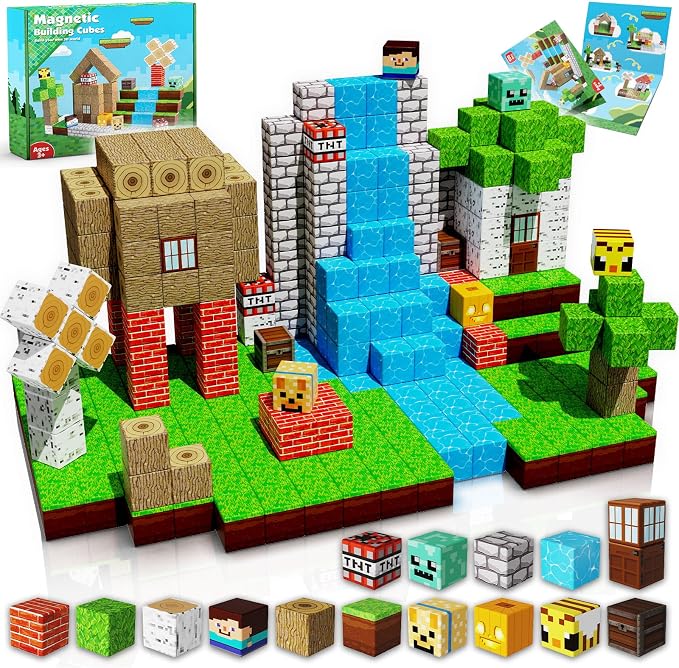 Magnetic Blocks-100PCS Magnetic Building Blocks Magnetic Tiles Stacking, Build Magnet Forest Set, STEM Montessori Sensory Toys for Kids Boys Girls Ages 3 4 5 6 7 8 9 10 Christmas Birthday Gifts