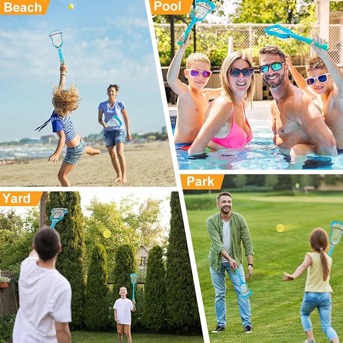 Outdoor Toys Adjustable Kid Lacrosse Stick Set Ball - Toddler Outside Beach Pool Yard Game & Toy for Ages 3+ 4 5 6 7 8 Year Old Boy & Girl Gift for Kids, with Lightweight Easy-Catch & Full Size Basket
