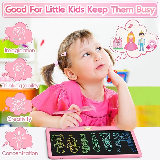 Hockvill LCD Writing Tablet 12 Inch, Toys for Boys Girls Drawing Pad for 3 4 5 6 7 Year Old Kids Toys, Toddler Erasable Doodle Board Travel Essentials, Christmas Birthday Gift for Kids - Pink
