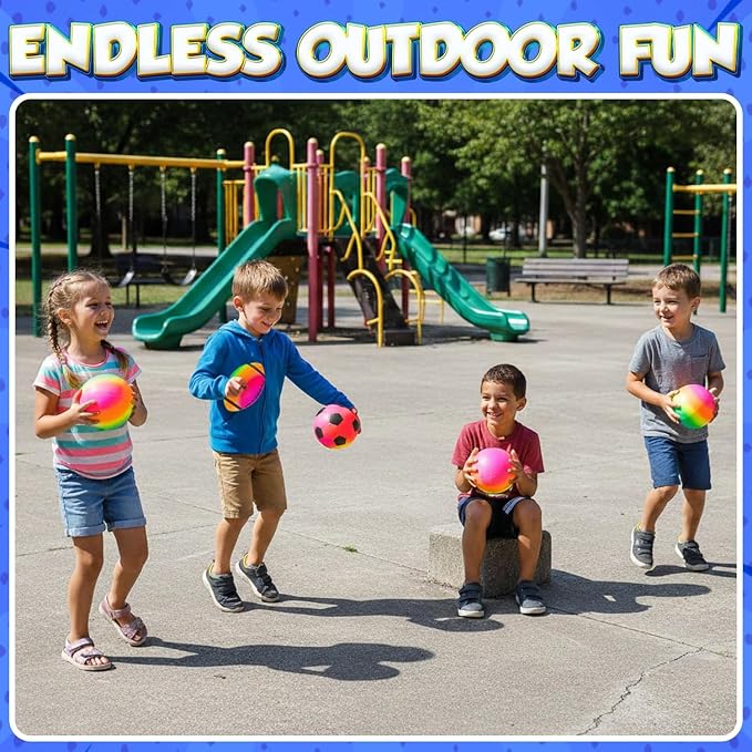PlayBolt Sports Ball Set (4 Pack) - 5-Inch Rainbow Mini Basketball, Soccer, Football & Playground Balls w/Hand Pump - Fun Indoor Outdoor Toys for Toddlers, Little Kids, Preschoolers & Early Play