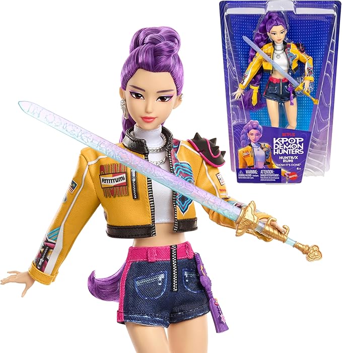 Mattel Kpop Demon Hunters HUNTR/X Rumi Fashion Doll in “How It’s Done” Performance Look with Sword Accessory