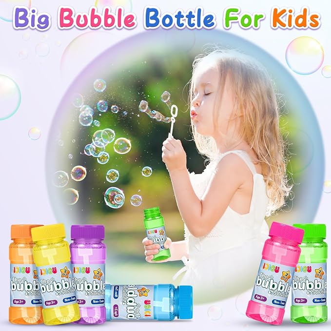 IJIGU Bubble Bottles 36 Pack (2oz), Bubbles for Kids, Bubble Solution with Bulk Wands in 6 Colors as Party Favors for Toddlers 1-3, Summer Outdoor Toy Gift for Boys & Girls