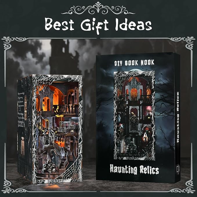 MiniCity Book Nook Kit, DIY Miniature Dollhouse Kit 3D Puzzles for Adults Tiny House Mini Home Craft Bookshelf Nook Puzzle Book Decor Gifts for Teenagers Book Lovers (Haunting Relics)