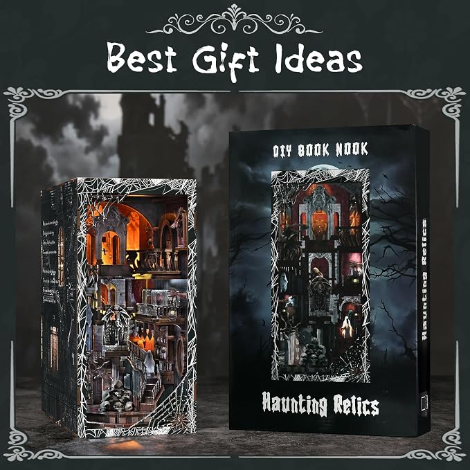 CCCDF Book Nook Kit, DIY Miniature Dollhouse, Library Booknook Kit Bookend Bookshelf with LED Light for Adults Teens (Haunting Relics)
