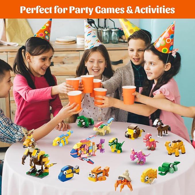 30 Packs Animal Party Favors for Kids, 999+ PCS Mini Building Blocks, 3 Styles Dinosaur/Sea/Forest 10-in-1 Models, Goodie Bag Fillers, Classroom Treasure Box Valentines Gifts for Kids
