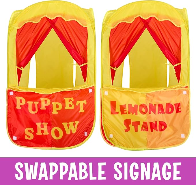Puppet Theater for Kids, 2-in-1 Puppet Show & Lemonade Stand Pop-Up Play Tent - Playbees Foldable Theater Stage, Indoor Outdoor Pretend Play, Ages 2+, 28x20x41 in with Carry Bag, Toddler Gift