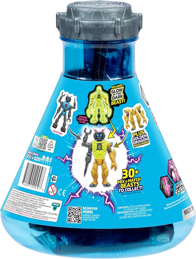 MrBeast Lab Hybrids Multi Pack, Reveal Different Hybrid Parts to Create 2 Mix & Match Action Figures, Plus Parts of The Golden Panther Dragon, Fuse Beast Combinations, Lab-Bot vs GID Skeleton