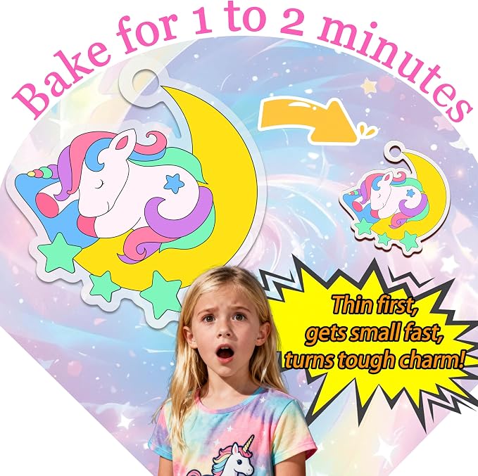 Vicentorra Shrinky Dink Sheets Keychain Making Kit with 12 Markers, 24 Pre-Cut Unicorn Plastic Charms, 24 Ball Chains, No Mess Art & Crafts Kits for Kids, 6+ Year Old Girl Birthday Gift Nice Packaging