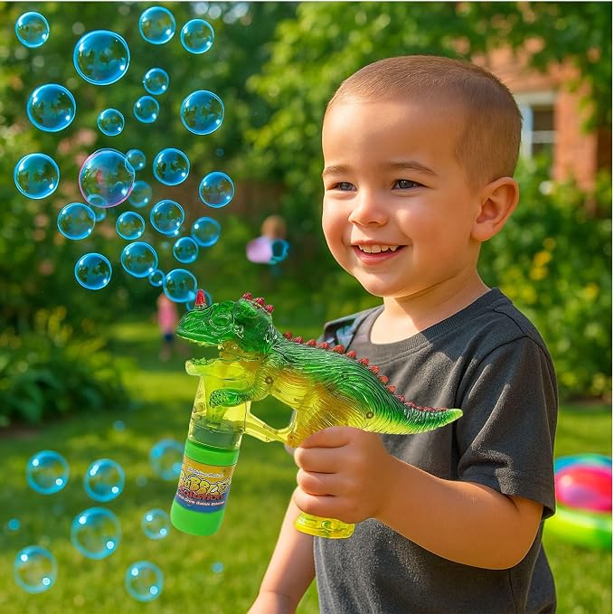 Haktoys Dinosaur Bubble Gun for Kids Automatic Bubble Machine Toy, Outdoor Bubble Maker Blower for Toddlers Boys Girls Backyard Play, 2 Pack