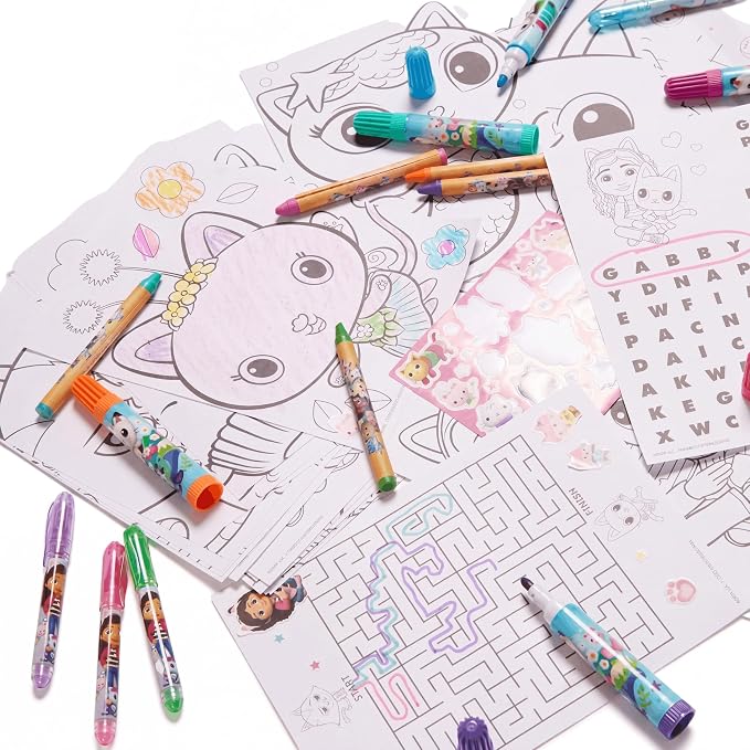 Innovative Designs DreamWorks Gabby’s Dollhouse Deluxe Activity Set with Carrying Tin, Coloring Sheets, Tattoos, Stickers, & Art Supplies
