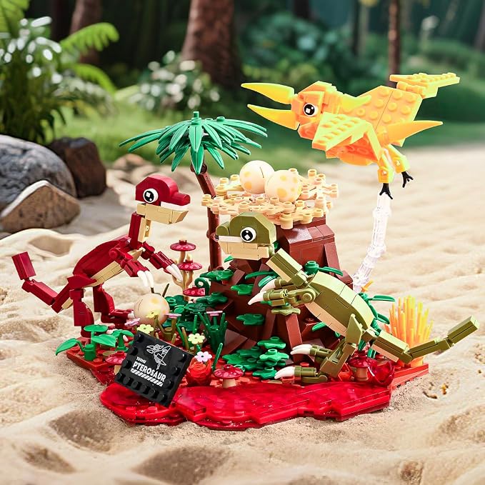 UNCLE BRICK Dinosaur World Building Block Set,Pterosaur Dinosaur Park Sets for Boy 8-12,Pterosaur and Volcano Scene Building Sets,Home or Office Décor Sets for Boys 8-14(559pcs)