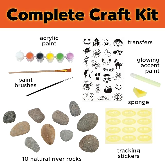 Creativity for Kids Hide & Seek Halloween Rocks | DIY Rock Painting Kit with Glowing Transfers | Fun Halloween Activities & Gifts (Ages 6+)