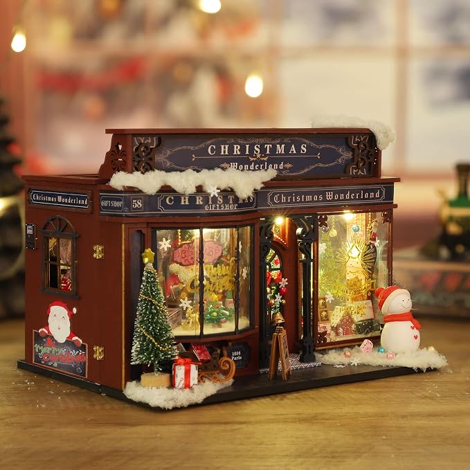 fifijoy Christmas Miniature Dollhouse Kit, DIY Dollhouse Miniature House Kit for Adults, Tiny House Kits Mini Model Building Sets with Music (Christmas Wonderland)