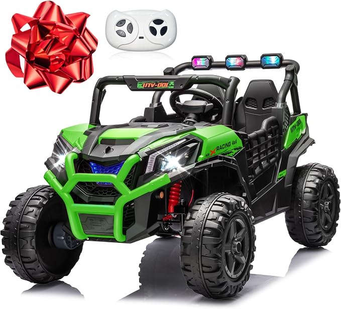 24V 2 Seater Ride on Car for Kids, MOEYURO 800W Powered UTV Toy, 5MPH Large Side by Side Electric Car w/Remote, Bluetooth, LED Light, 3 Speeds, Music, Spring Suspension, Storage for 3-8 Gift, Green