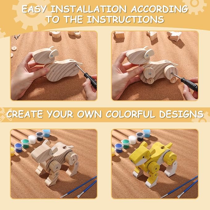 SainSmart Jr. Woodworking Building Kits for Kids, 4-in-1 Wood Building Kits for Kids STEM Projects Set, DIY Arts & Crafts Assembly Toys with Paints & Brushes, Ideal Gift for Boys and Girls