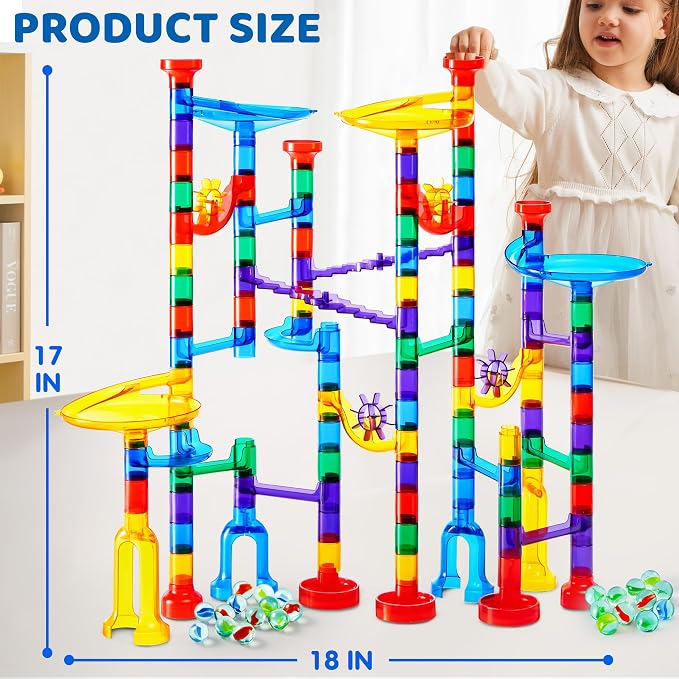 JOYIN 150Pcs Glowing Marble Run- Construction Building Blocks Toys with 5 Glow in The Dark Glass Marbles, STEM Educational Building Block Toy, Birthday Gifts, Easter Basket Stuffers