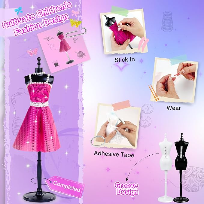 MINIFUN 800+Pcs Fashion Designer Kit for Girls, Sewing Kit with 4 Mannequins, DIY Arts and Crafts Kit for Kids, Doll Clothes Making Kit, Girl Toys for Age 6 7 8 9 10 11 12 Year Old Gifts
