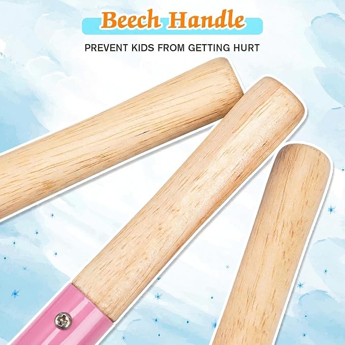 6 Piece Kids Gardening Tools, Children Beach Sand Toys, Made of Metal with Sturdy Wooden Handle, Safe Beach Gardening Set, Spoon, Fork, Rake & Shovel, Gifts for Kids(Pink)