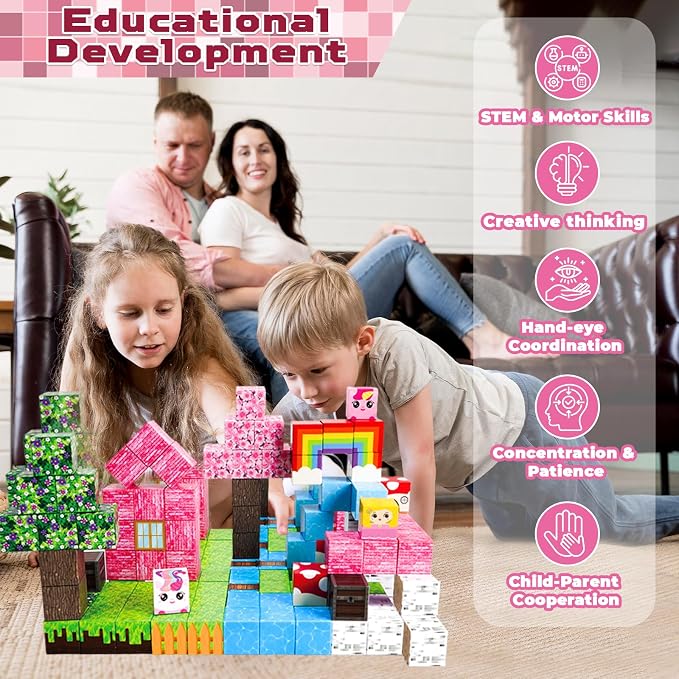 Goody King Magnetic Blocks|100PCS Magnetic Building Cubes,Unicorn Magnet Cubes for Kids Age 3 4 5 6 7 8 9 10, STEM Montessori Stacking Toy, Sensory Tiles Building Birthday Easter Gifts