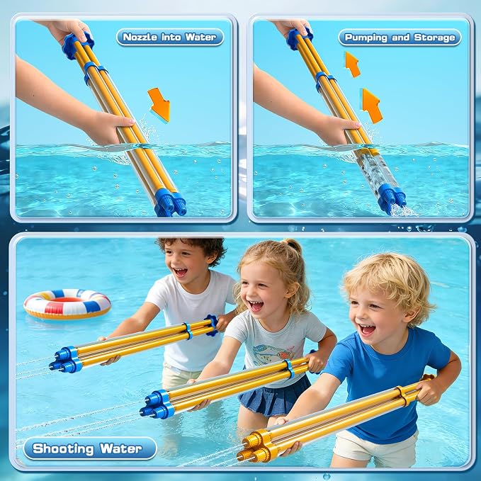 6-Pack Water Guns Water-Proof Squirt Blasters Set for Kids, Water Game Shooter - Pool Beach Toys for Summer Party Swimming Games, Outdoor Toys for Kids Boys and Girls Aged 3 4 5 6 Years Old
