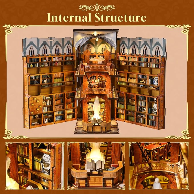 CCCDF Book Nook Kit, DIY Miniature House Kit 3D Wooden Puzzle for Adults Booknook Kit with Dust Cover Book Decor Bookshelf Decoration Decorative Bookends Women Craft Gifts for Teens (Public Library)