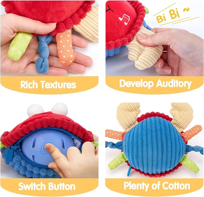 hahaland Baby Toys 6-12 Months, Musical Bouncing Crab Plush Toy with 48 Songs & Recording Function, Dancing Moving Jumping Baby Toy for Tummy Time, USB Rechargeable Crab Toy for Babies 6+ Months
