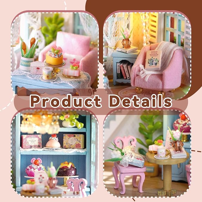 Flever Dollhouse Miniature DIY House Kit Creative Room with Furniture for Romantic Valentine's Gift (Manxing Dessert Shop)