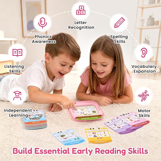 JoyCat Phonics Learning Tablet, Learn to Read with 156 Pages Talking Flash Cards, Digraphs CVC Blends Long Vowel Sounds Phonics Games, Progressive Educational Toy, Gift for Boys Girls Ages 3-8