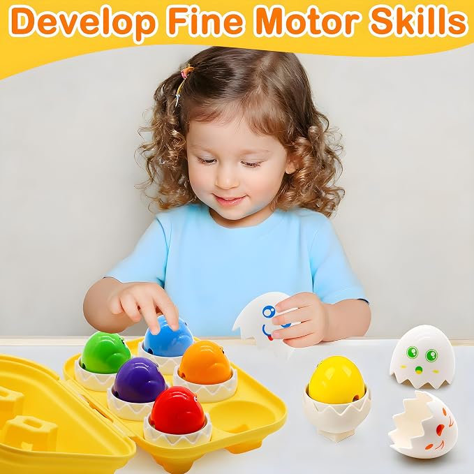 WEEJOYGAM Eggs Toys for Toddlers 1-3, Matching Egg Montessori Toys for 1 2 3 Year Old Baby Boy Girl Educational 1st Birthday Gift, Kids Sensory Color Sorting Shape Sorter Fine Motor Skill Puzzle Game