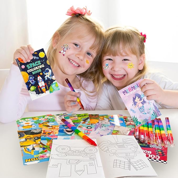 Cinrobiye 24 Coloring Books Bulk with 24 Stacking Crayons Set Mini Activity Books Small Coloring Books for Birthday Party Favors Gifts Goodie Bags Fillers Classroom Travel Activities