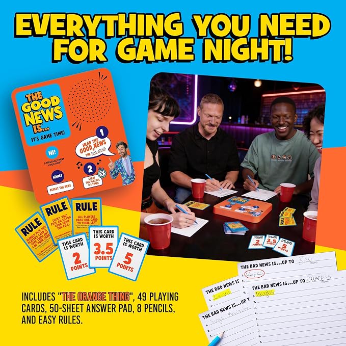 ALL THINGS EQUAL The Good News is Game, Electronic Family Party Game for Kids & Adults, Funny Fill-in-the-Blank Activity, Conversation Starter Card Set for Family Night, Teen and Adult Parties