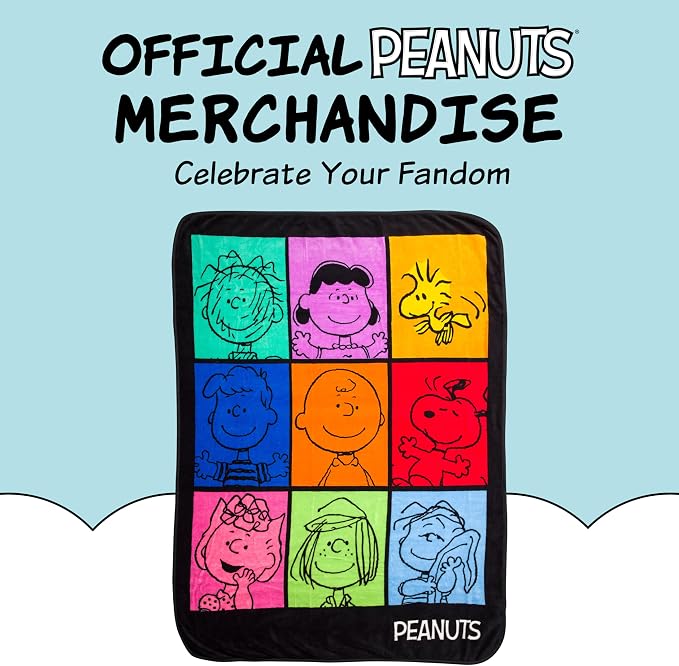 Silver Buffalo Peanuts Featuring Pig-Pen, Lucy, Woodstock, Schroeder, Charlie Brown, Snoopy, Sally, Peppermint Patty, and Linus 45” x 60” Fleece Throw, Soft and Cozy Blanket, 250 GSM