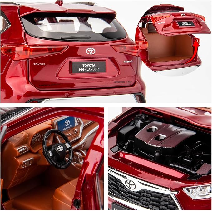 BDTCTK 1/24 Highlander Model Car, Zinc Alloy Pull Back Toy car with Sound and Light for Kids Boy Girl Gift(Red)