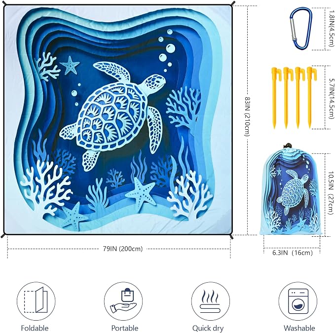 HIHOHO Beach Blanket Waterproof Sandproof Extra Large Beach Mat 79" X 83"/120"x108"for 1-8 Adults Quick Drying Durable Outdoor Picnic Mat for Beach Travel Camping Hiking