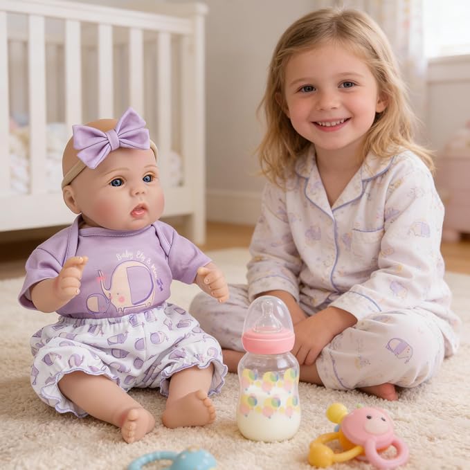 Milidool Lifelike Reborn Baby Dolls Girl - Realistic 18-Inch Newborn Baby Doll, Nice Gift for Kids Age 3+, Parents-to-be, Grandparents,Purple Clothes