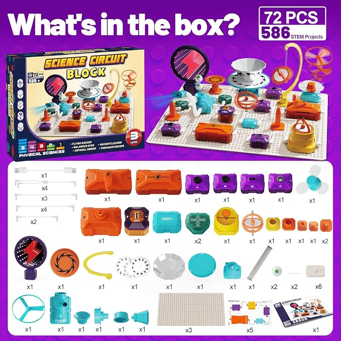 Gohero Circuits Science Kit，76 STEM Projects,Science Experiments for Kids with Fan, RGB Lights,Learning & Education toysKids Circuit Board for Kids(586 Projects+)