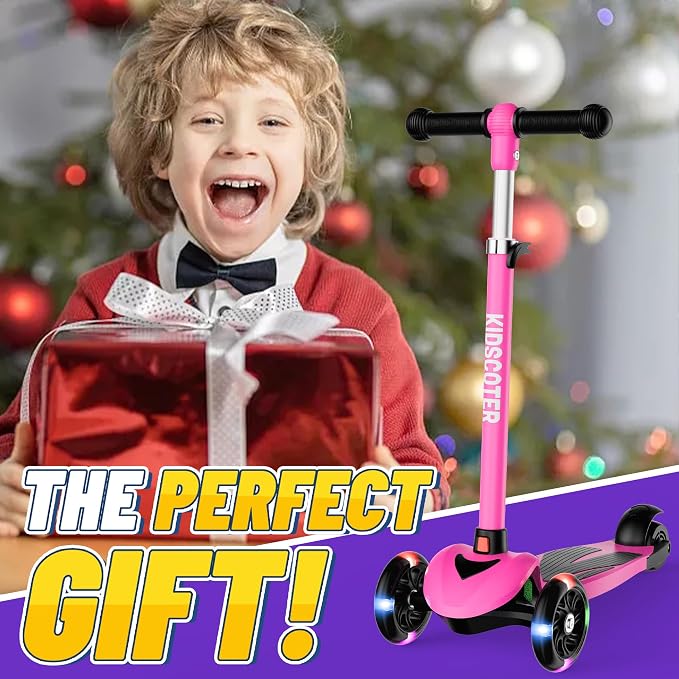 Multicolor Kids Scooter for Ages 3-12, 3 Wheel Lean to Steer Scooter with LED Light-Up Wheels, Adjustable Handlebar, Detachable Easy Storage for Boys & Girls