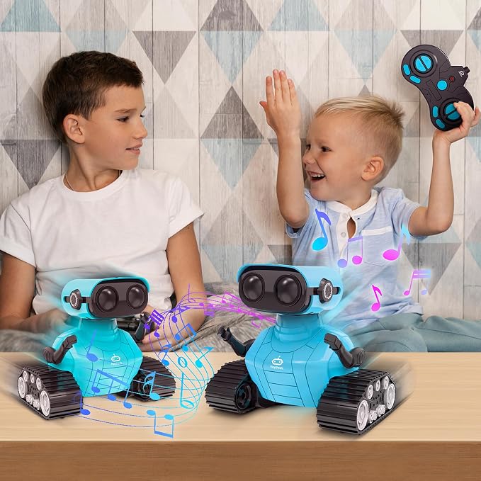 Playsheek Robot Toy - Rechargeable Emo RC Robot with Auto-Demo for Kids, Age 3+ - Blue