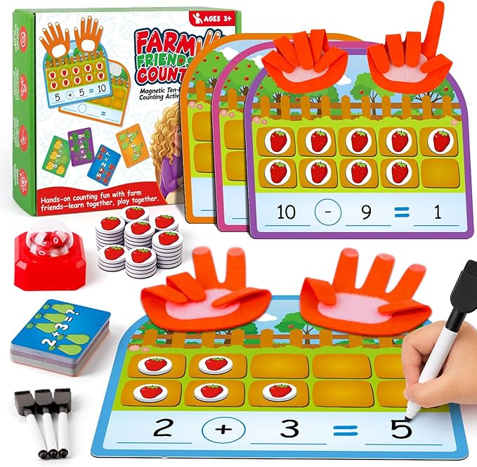 Torlam Magnetic Ten-Frame Set,Finger Number Counters for Kids Math Manipulatives,Counting Blocks for Math Games Addition Subtraction Practice,1st 2nd 3rd Grade Kindergarten Number Blocks Learning Toy
